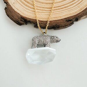 Kate Spade Cold Comforts Polar Bear Long Necklace Silver